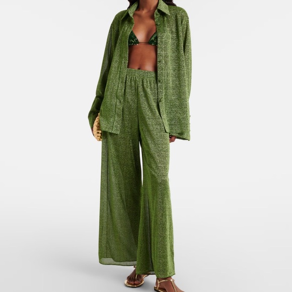 Oseree Pants - Oserée Lumière Olive-Green Wide-Leg Lounge Pants